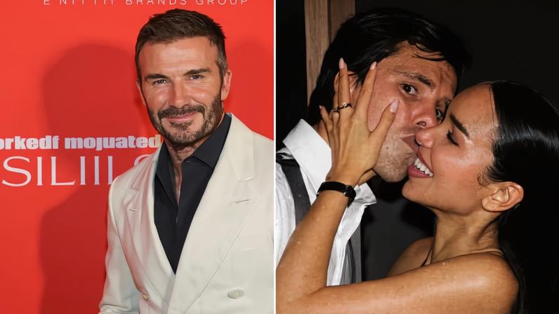 Filho de David Beckham surge em clique agarradinho com a namorada brasileira — Foto: Getty Images/Instagram