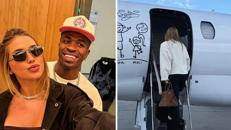Virginia vai de jatinho ao jogo do Real Madrid e 'amuleto' para Vini Jr. chama atenção