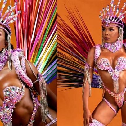 Thelminha usa look inspirado em orixá no último ensaio da Mocidade