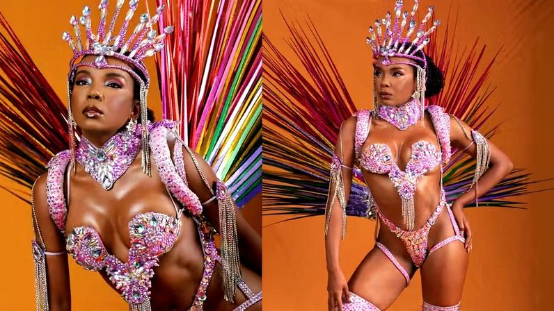 Thelminha elege look ousado inspirado em orixá para o último ensaio da Mocidade antes do Carnaval — Foto: @denis.cord