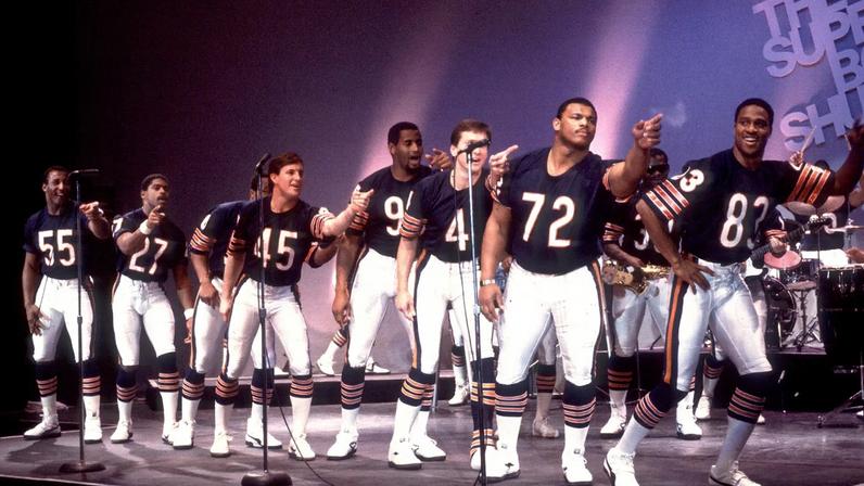 Chicago Bears players during filming of the Super Bowl Shuffle in Chicago, Illinois in 1985. (Photo by Paul Natkin/Getty Images)