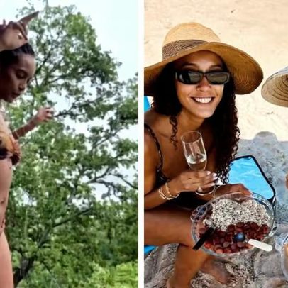 Taís Araujo divulga álbum de férias com drinks, amigos e dança de biquíni