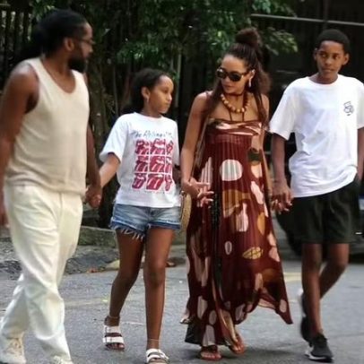 Taís Araujo e Lázaro Ramos são vistos passeando com os filhos no Rio
