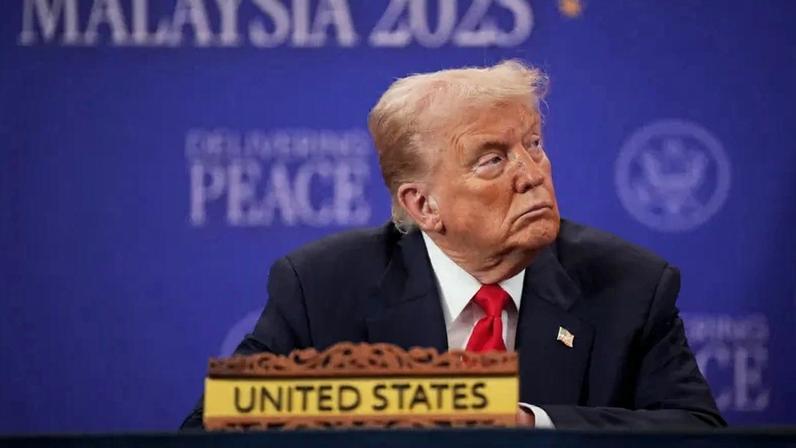 U.S. President Donald Trump appears at the annual ASEAN summit in Kuala Lumpur, Malaysia, on Oct. 26, 2025.