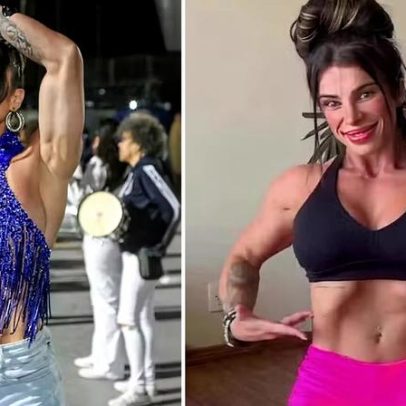 Princesa da bateria pratica vacuum abdominal antes de ensaio da Tatuapé