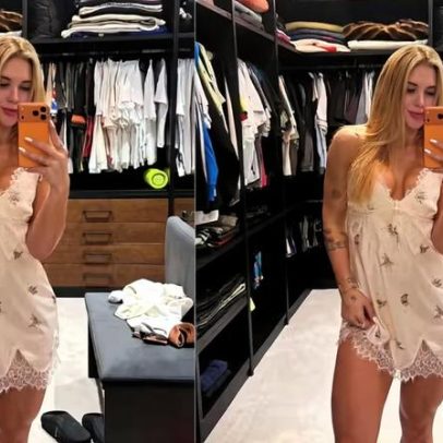 Virginia Fonseca é fotografada em Madri com Vini Jr. vestindo camisola de dormir