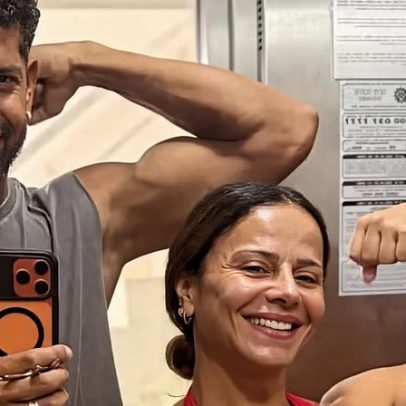 Viviane Araujo leva marido para treino; ele celebra evolução física