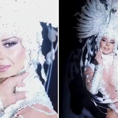 Viviane Araujo capricha na fantasia em ensaio técnico do Salgueiro na Sapucaí