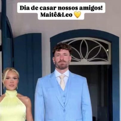 Karoline Lima e Léo Pereira aparecem elegantes no casamento de Léo Ortiz e Maitê