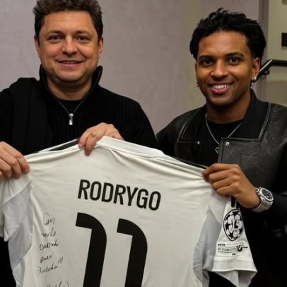 Presidente do Cuiabá visita Bernabéu e recebe camisa de Rodrygo