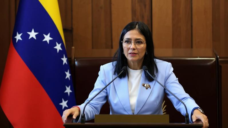 A presidenta interina da Venezuela, Delcy Rodriguez. Foto: Efrain Gonzalez / Venezuelan Presidency / AFP