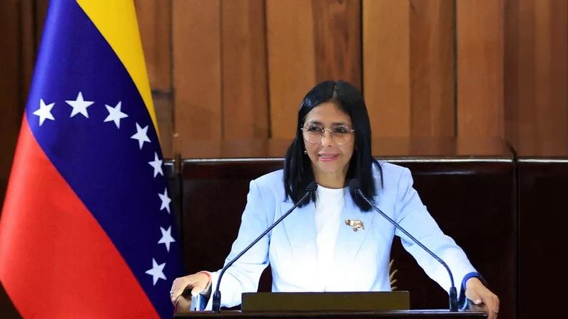 A presidenta interina da Venezuela, Delcy Rodriguez. Foto: Efrain Gonzalez / Venezuelan Presidency / AFP