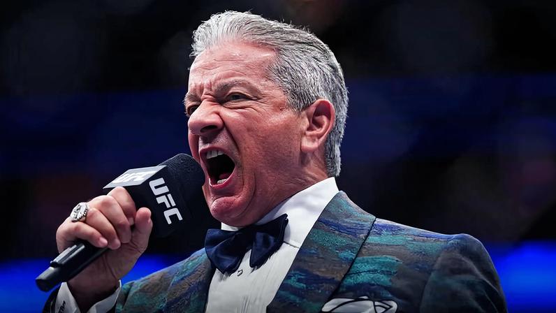 Bruce Buffer introduces a fighter during the UFC Fight Night event at Toyota Center on February 21, 2026 in Houston, Texas. (Photo by Cooper Neill/Zuffa LLC)