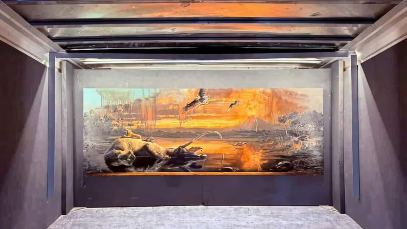 Alexis Rockman’s *The La Brea Tar Pits* depicts the pits’ ancient dwellers