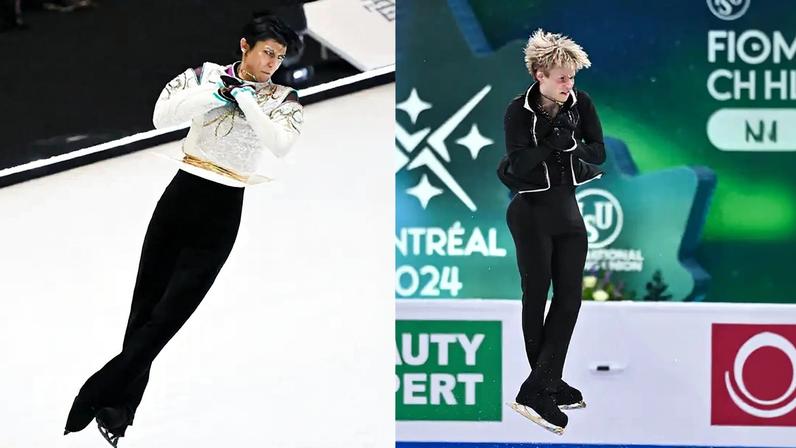 Fotografia do Hanyu Yuzuru ao lado uma foto do Ilia Malinin.