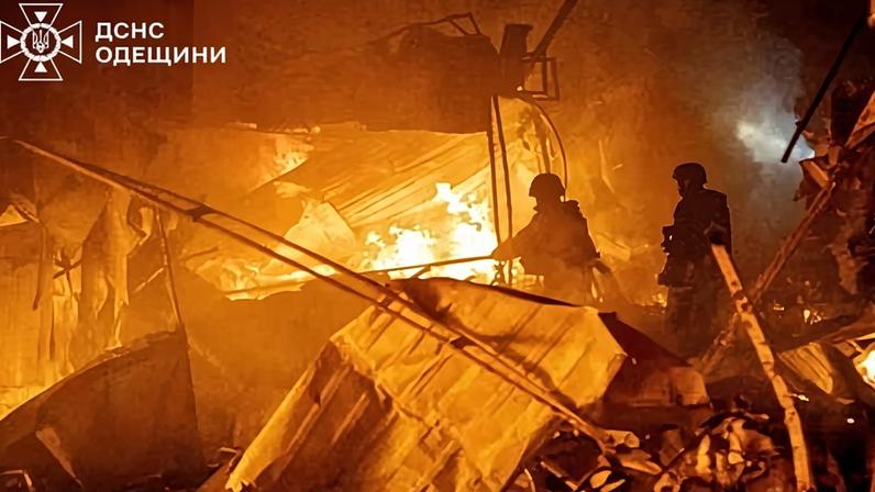 Aftermath of a Russian drone attack in Odesa.