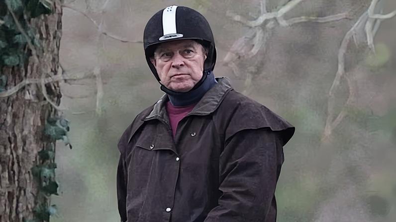 Andrew Mountbatten-Windsor riding a horse in Windsor Great Park on Monday.
