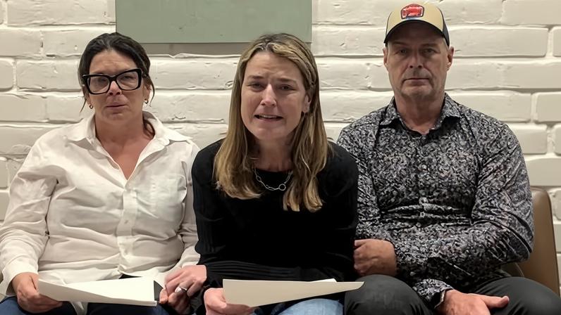 Savannah Guthrie, with siblings Annie and Camron, in an earlier video message recorded at an unspecified location and released 4 February.