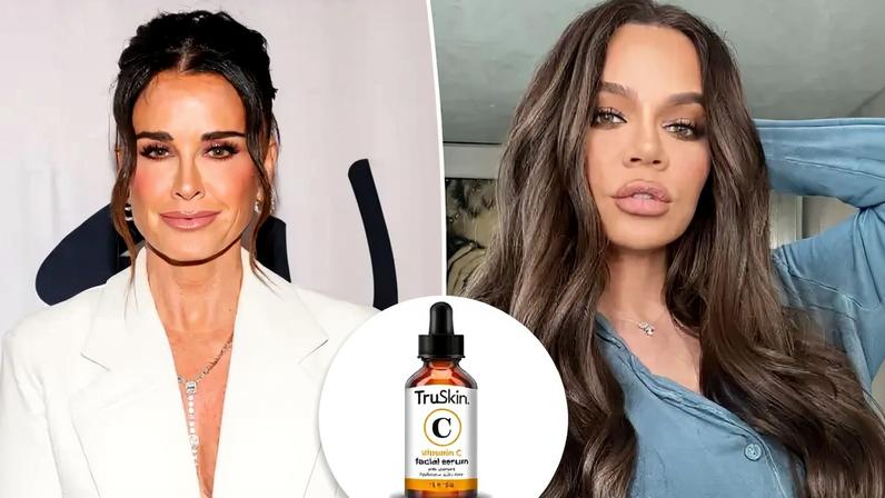 Kyle Richards and Khloé Kardashian with TruSkin vitamin C serum