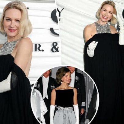 Naomi Watts recria estilo de Jackie Kennedy na estreia de Love Story