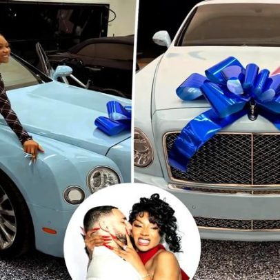 Klay Thompson presenteia Megan Thee Stallion com Bentley azul por seu 31º aniversário