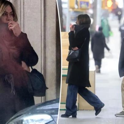 Jennifer Aniston e Jim Curtis são vistos em tour por apartamentos em Nova York