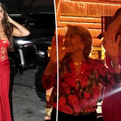 Sofia Vergara usa vestido vermelho decotado em Miami durante jantar de família