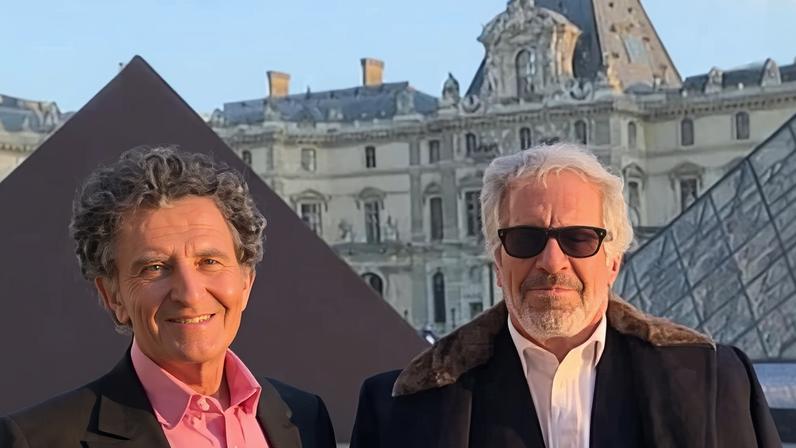 Jack Lang with Jeffrey Epstein in front of the Louvre pyramid