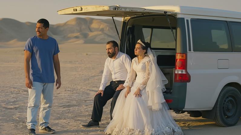 From left, Mohamad Ali Elyasmehr, Majid Panahi and Hadis Pakbaten in a scene from It Was Just an Accident. The co-writer of the film, Mehdi Mahmoudian, has been released from prison after he signed a statement condemning the Khamenei regime’s violent crackdown on demonstrators.