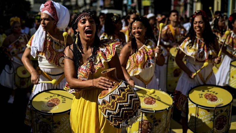 Bloco Afro É Di Santo, que se apresenta no Itaú Cultural, em São Paulo
