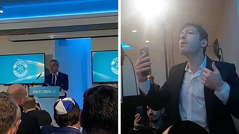 Activists interrupt Nigel Farage's speech at Reform UK's 'Jewish Alliance' launch – video