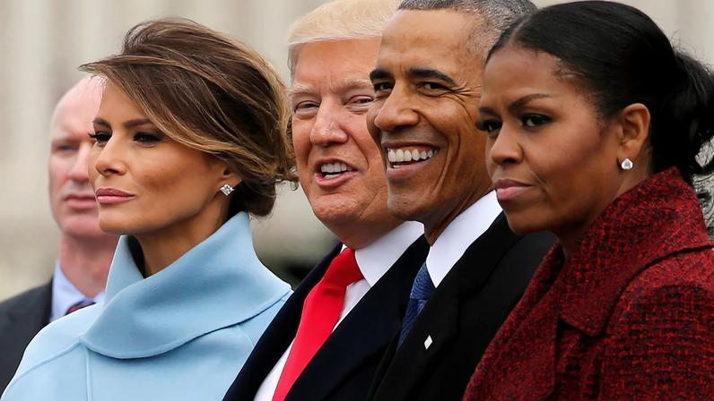 FILE PHOTO: U.S. President Donald Trump and first lady Melania Trump see off former U.S. President Barack Obama and his wife Michelle Obama as they depart following Trump's inauguration at the Capitol in Washington, U.S. January 20, 2017. REUTERS/Jonathan Ernst/File Photo