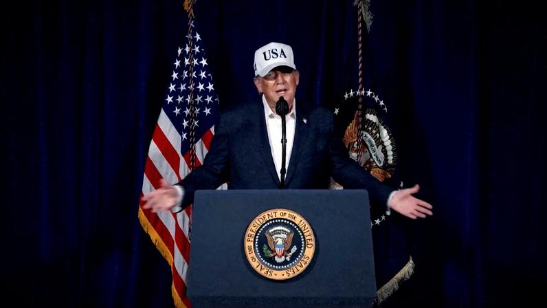 U.S. President Donald Trump speaks to announce that the U.S. had begun "