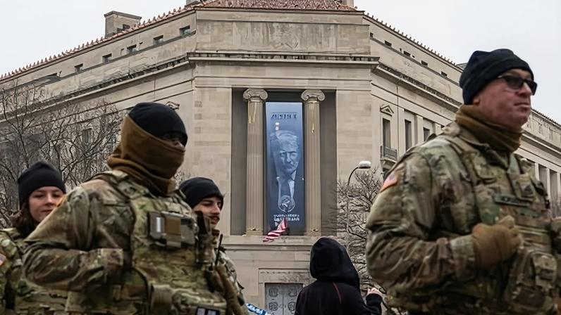The justice department headquarters with the new banner on Thursday.
