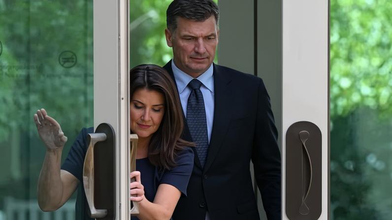The new deputy opposition leader, Jane Hume, and opposition leader, Angus Taylor.