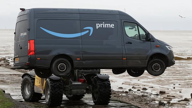 An Amazon van rescued after being stranded in the Thames estuary in Foulness, Essex.