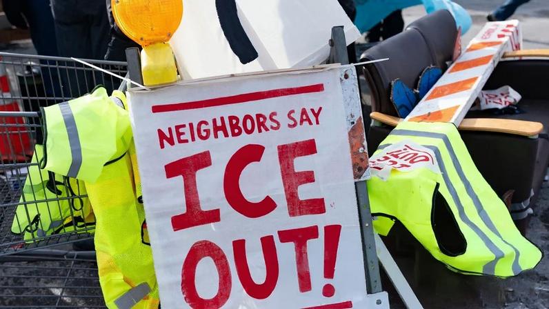 A placard during a weekend protest against ICE in Minneapolis