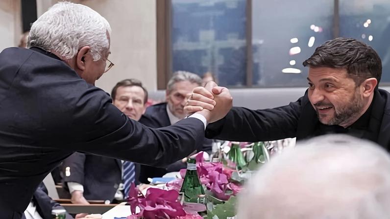 The president of the European Council, António Costa, greets Ukrainian president Volodymyr Zelenskyy at a bilateral meeting in Munich last week.