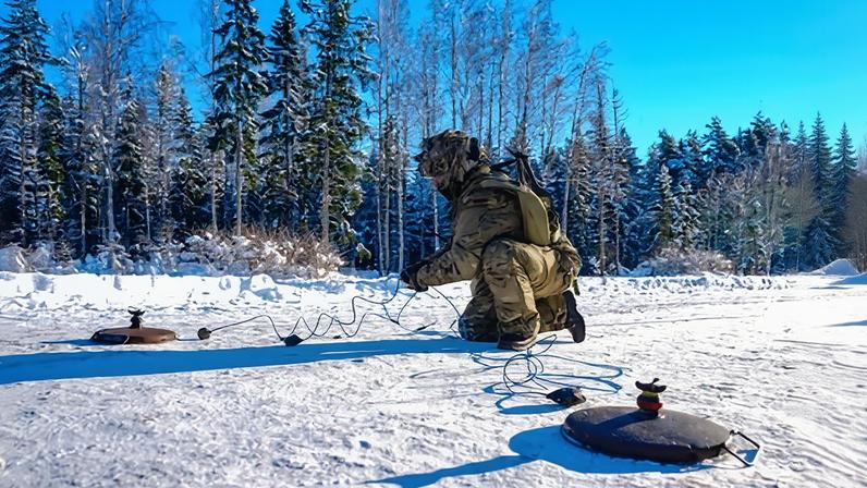 A British soldier conducting mine clearance takes part in Nato exercises in Estonia this month.