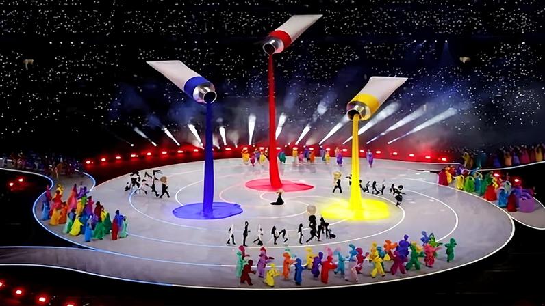 Paint tube installation at Milano Cortina 2026 Winter Olympics opening ceremony at San Siro Stadium