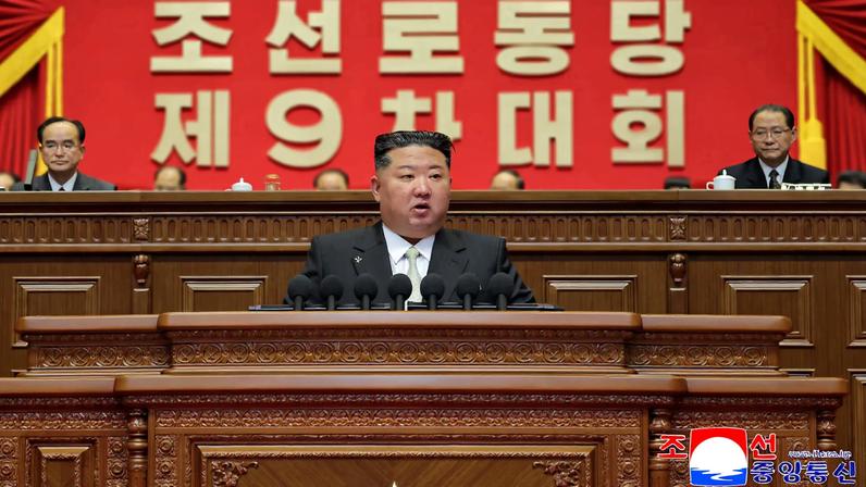 North Korean leader Kim Jong Un speaks during the Ninth Congress of the Workers' Party of Korea (WPK) in Pyongyang, North Korea, February 19, 2026, in this picture released by North Korea's official Korean Central News Agency. KCNA via REUTERS
