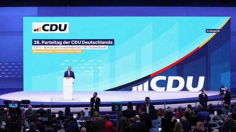 German Chancellor and Christian Democratic Union (CDU) party leader Friedrich Merz speaks at the CDU party congress in Stuttgart, Germany, February 20, 2026. REUTERS/Thilo Schmuelgen