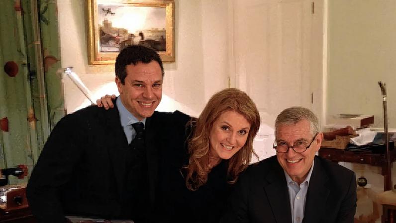 David Stern, left, with Sarah Ferguson and the former Prince Andrew in 2014.