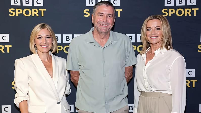 Cates, Chapman and Logan at BBC Sport's 2025-26 football season launch last August.