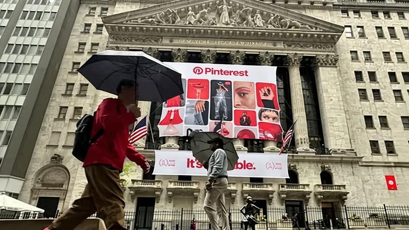 Banners advertising Pinterest hang outside the New York stock exchange last year to mark the fifth anniversary of the company's listing.