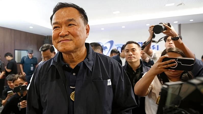 Anutin Charnvirakul at his party’s headquarters after polls closed on Sunday.