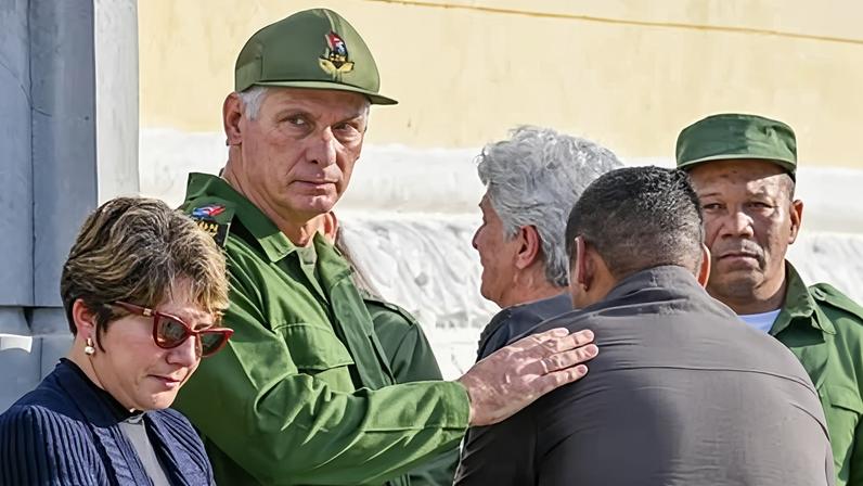 The Cuban president, Miguel Díaz-Canel and his wife, Lis Cuesta Peraza de Díaz-Canel, at the funeral on 15 January 2026 of Cuban officers killed during the US operation in Venezuela seizing Nicolás Maduro.