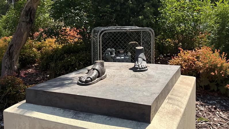 Remnants of a Gandhi statue stolen in Melbourne, from the Australian Indian Community Centre in Rowville.