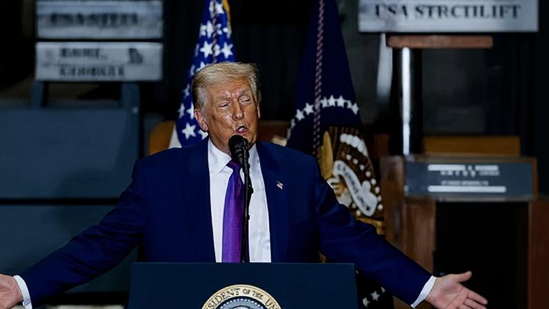 Donald Trump at Coosa Steel Corporation in Rome, Georgia, on 19 February.