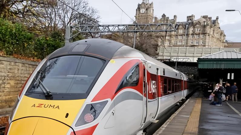A train at Edinburgh Waverley station.